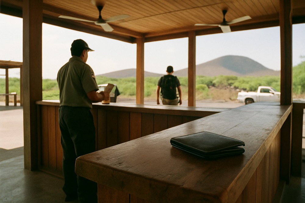 Park ranger booth at a small island airport terminal