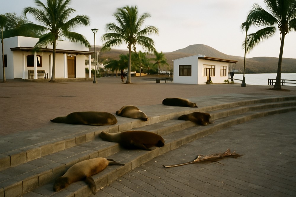 A colonial plaza in a highland city with white facades and mountain backdrop
