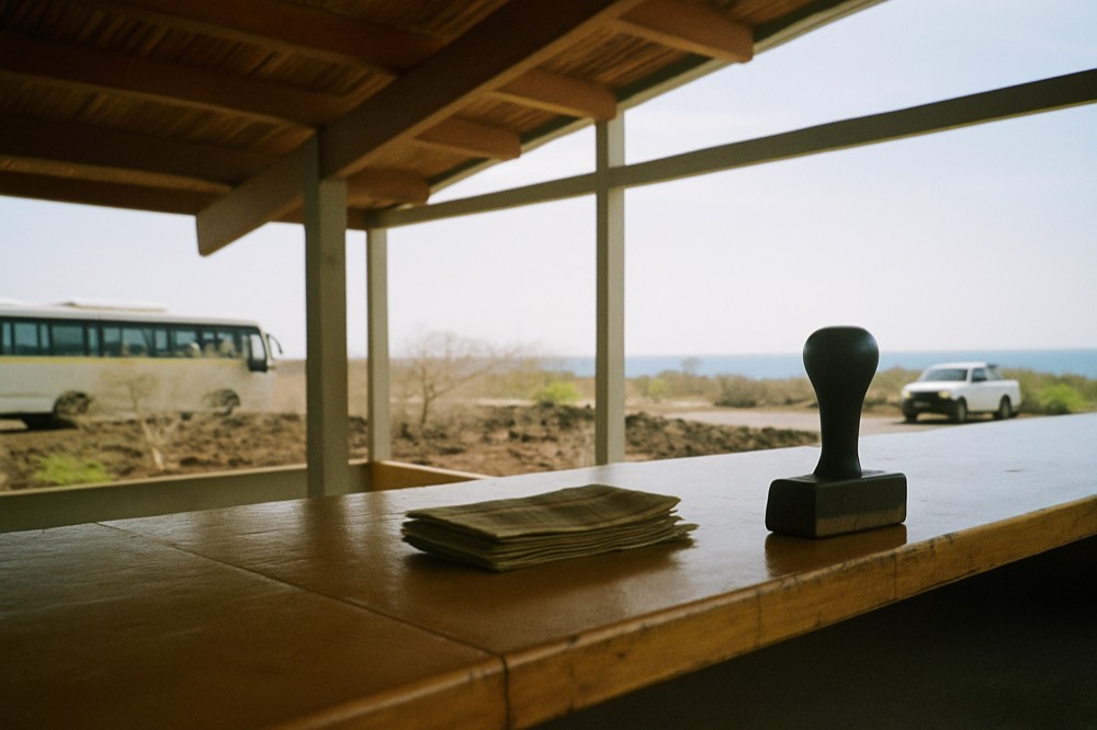 A park ranger desk at a small island airport terminal